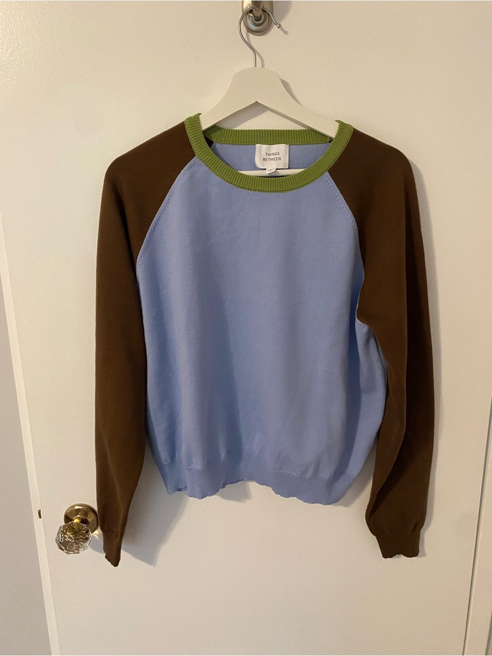 Colorblock Crewneck Sweater - Light Blue/Brown/Green